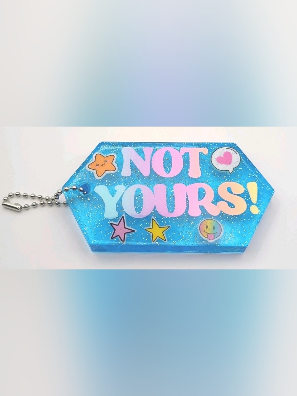 NOT YOURS Resin Luggage Tag Glitter Blue Kawaii Travel Bag Charm Handmade Cute - Picture 5 of 5